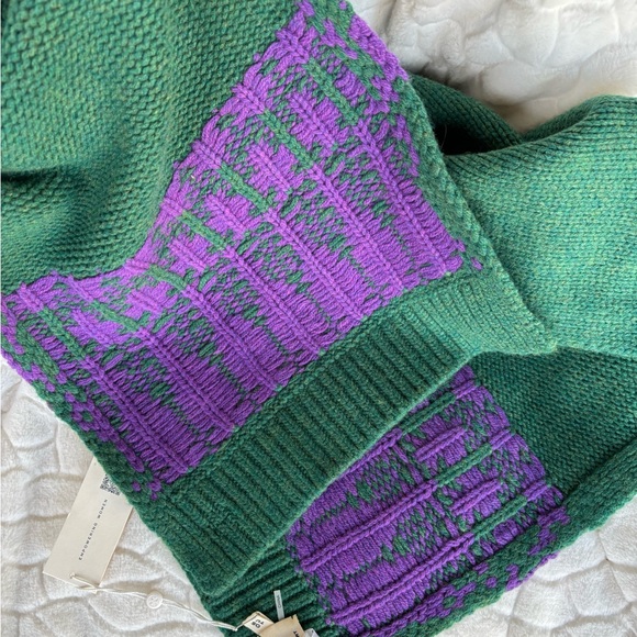 Tory Burch Merino Fair Isle Collection Scarf, Mittens & Hat Dark Ceramic Green - Picture 15 of 16